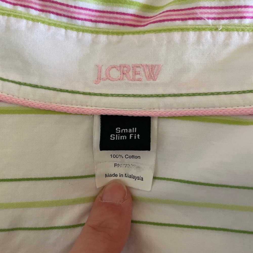 J.Crew Slim Fit Striped Button Down Shirt Small Vintage 90s White Retro Office - Picture 2 of 7